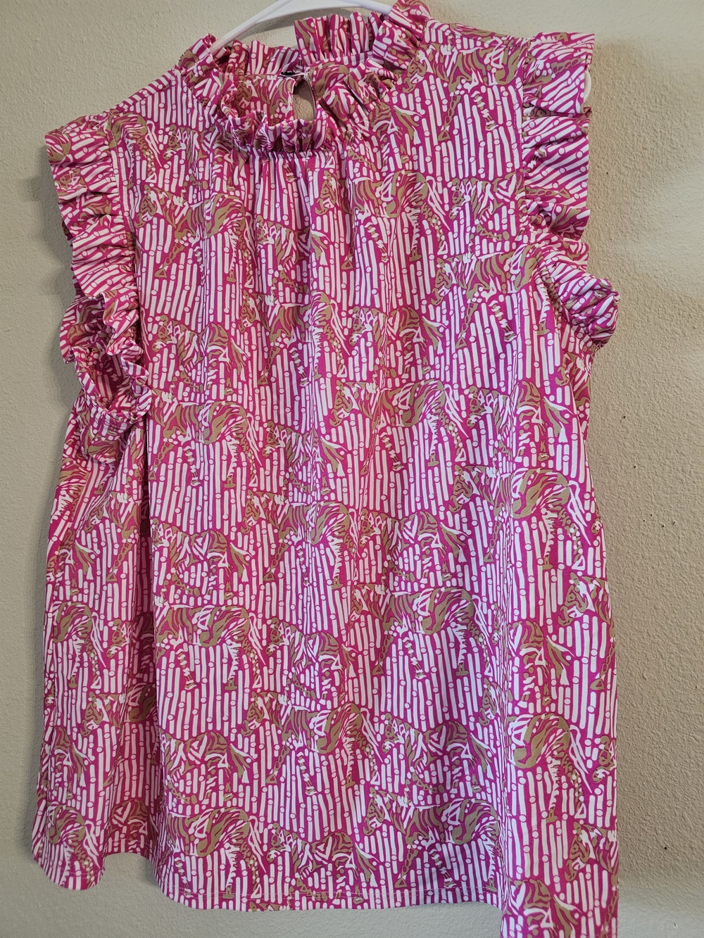 Jude Connally Pink Floral Zebra Ruffle Tank